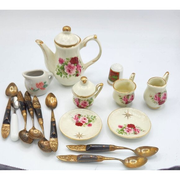 Lot of Miniature Tea Set & Brass/ Wood Spoons - Picture 7 of 7
